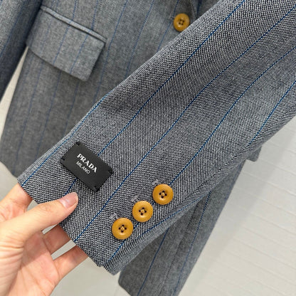 Prada 25 Striped Vest Suit Gray Wool Polyester