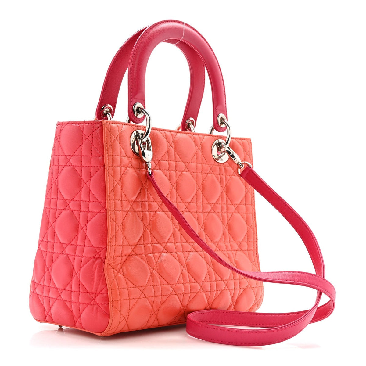 Lambskin Cannage Medium Bi-Color Lady Dior Orange Fuchsia