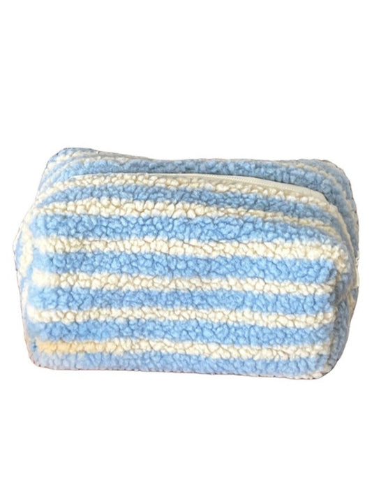 Cosbai - Blue Striped Fleece Makeup Pouch Organizer