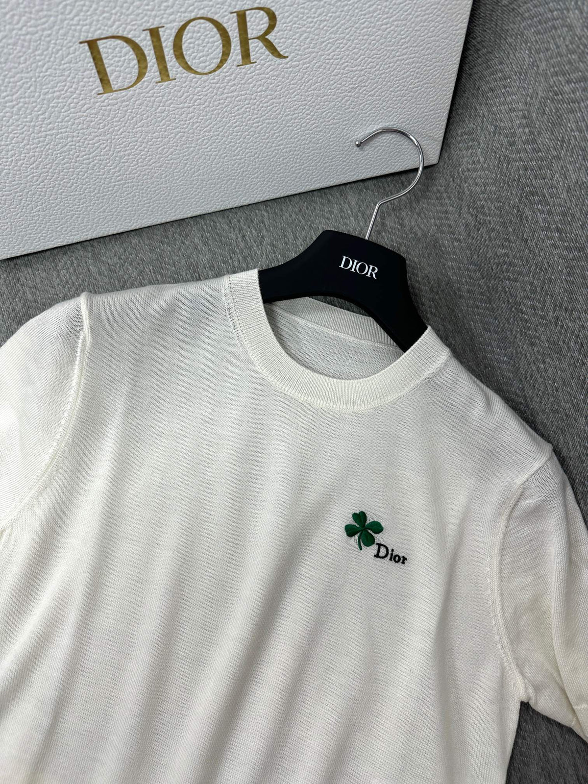 CD Fitted Short-Sleeved Sweater White Wool 345327