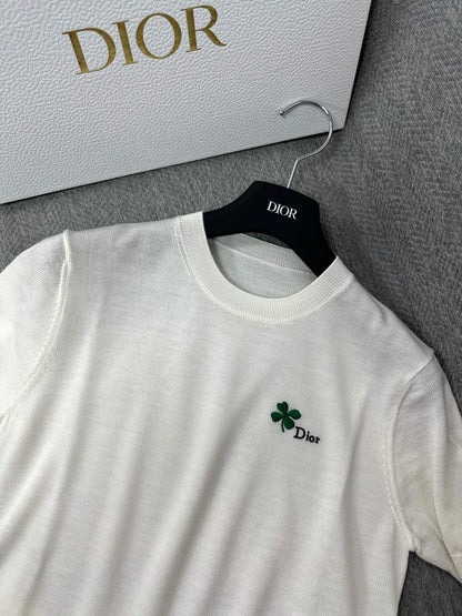 CD Fitted Short-Sleeved Sweater White Wool 345327