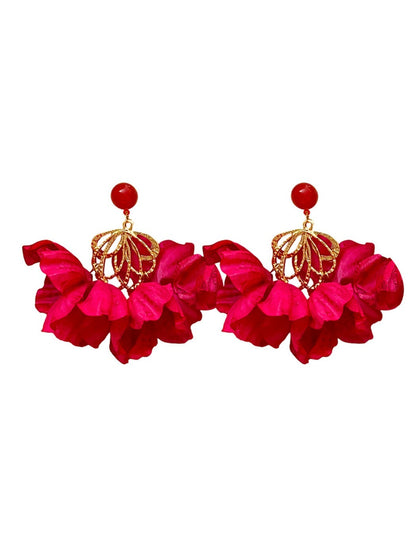 Earwish - Rose Red Floral Tassel Earrings
