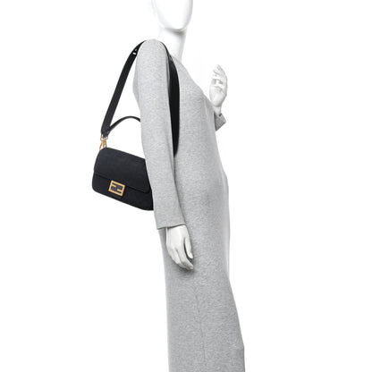 Canvas Vitello King Extra Strap FF Embroidered Baguette Black