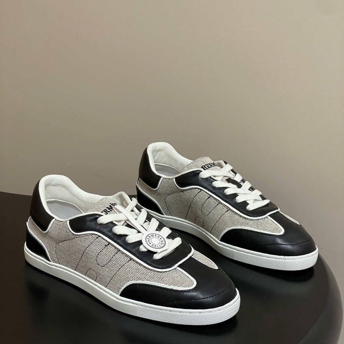 Hermes 26 Match Sneakers Black Gray in Calfskin 594336