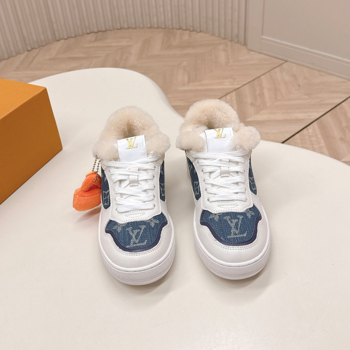 LV Stadium Sneaker White Cowhide Denim Wool 595429