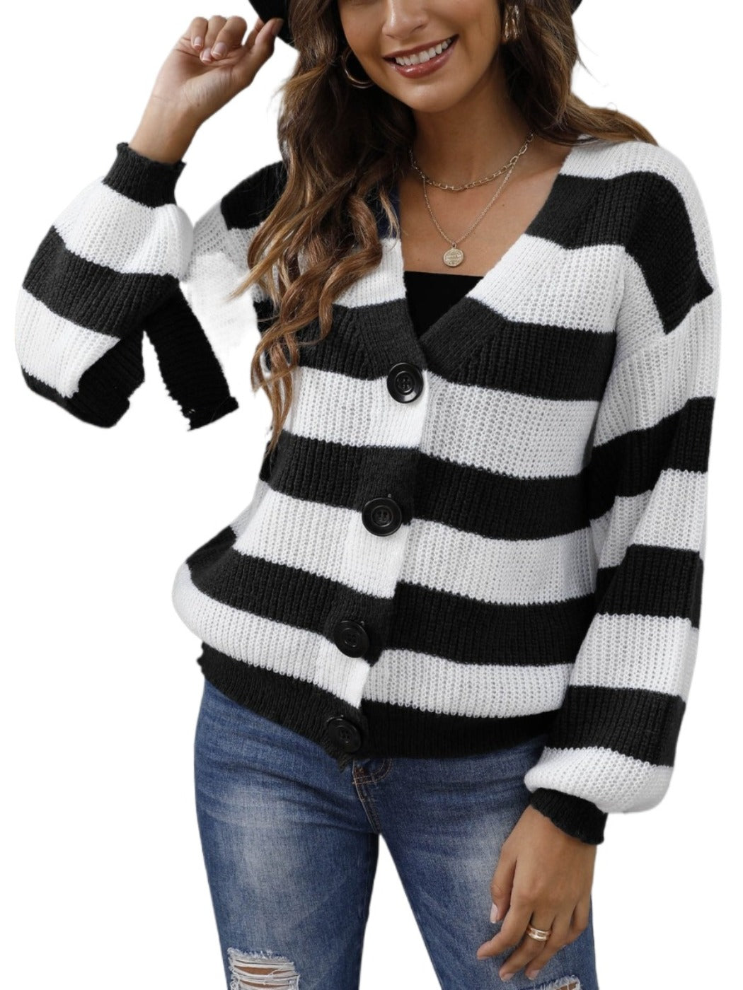 Crosa - Color-blocked Striped Knitted Cardigan with Buttons
