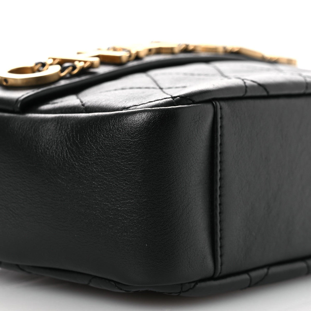 Calfskin Quilted Enchained Camera Case Bag Black