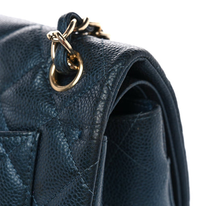 Metallic Caviar Quilted Jumbo Double Flap Dark Blue