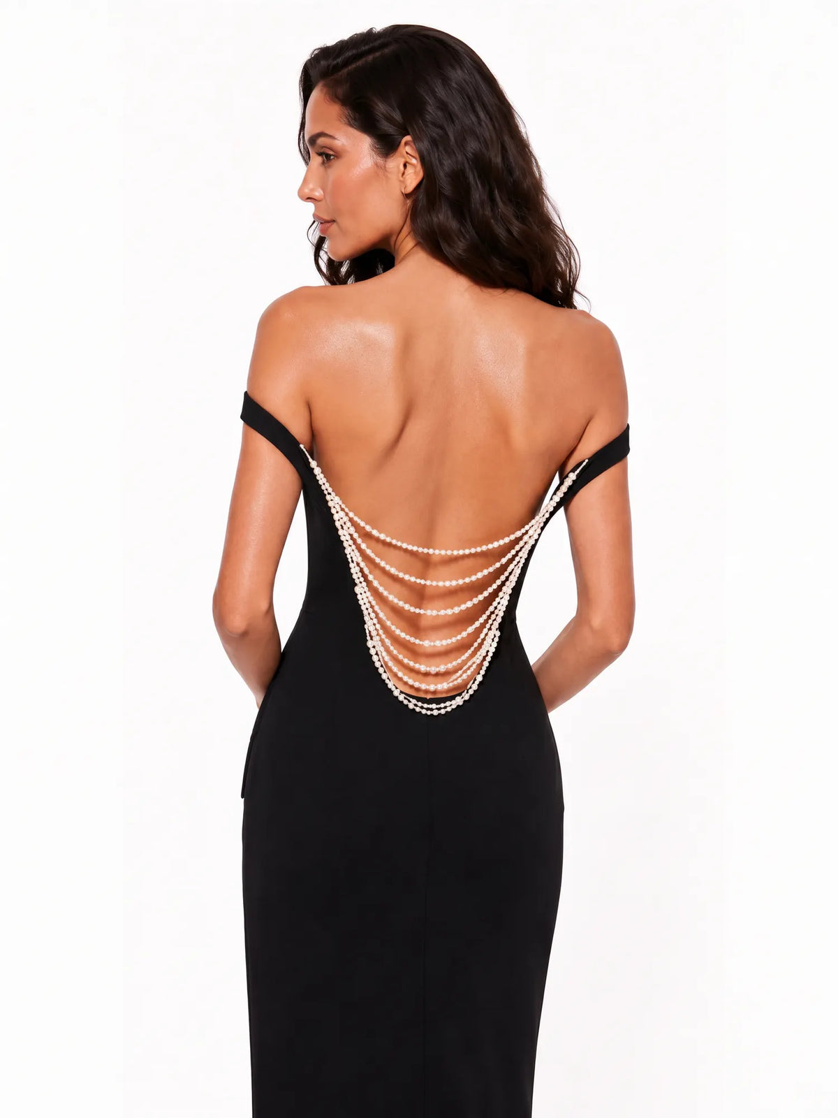 Esmeralda Beaded Off Shoulder Backless Maxi Dress