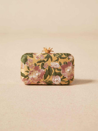 Elina Floral Embroidery Pearl Clutch Bag