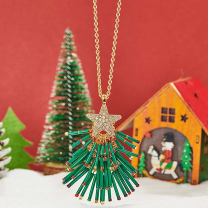 Trendy Star Pendant Rhinestone Christmas Tree Necklace