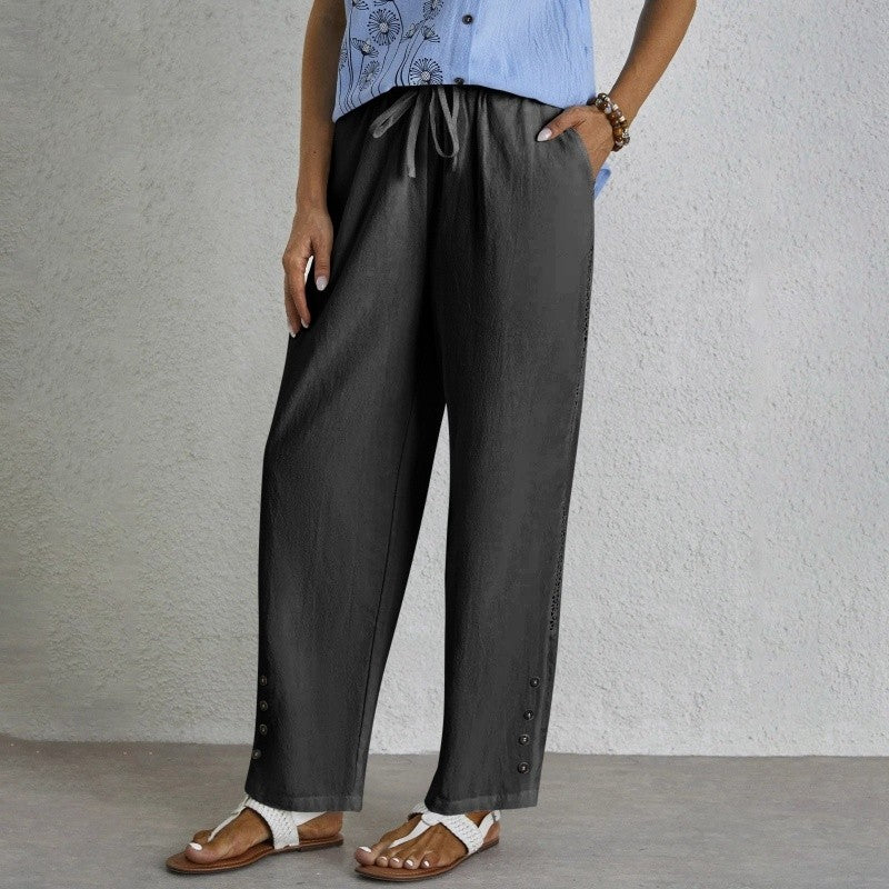 Pocket Lace Button Casual Pants