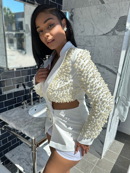 Paloma Beaded Irregular Suit Skirt Set