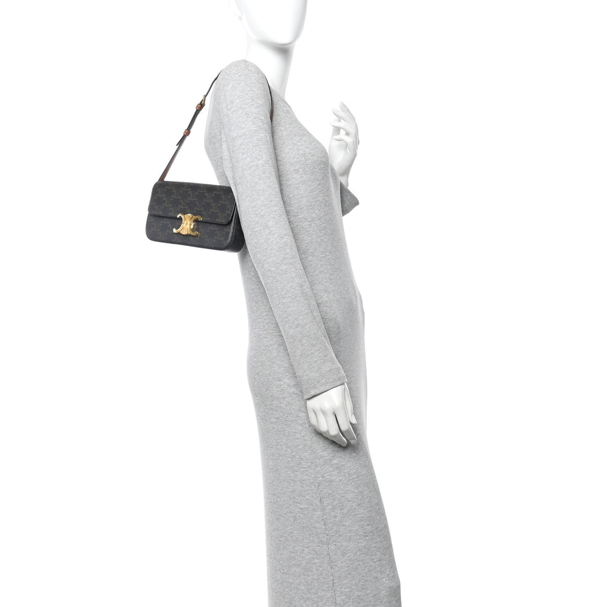 Canvas Calfskin Triomphe Shoulder Bag Tan