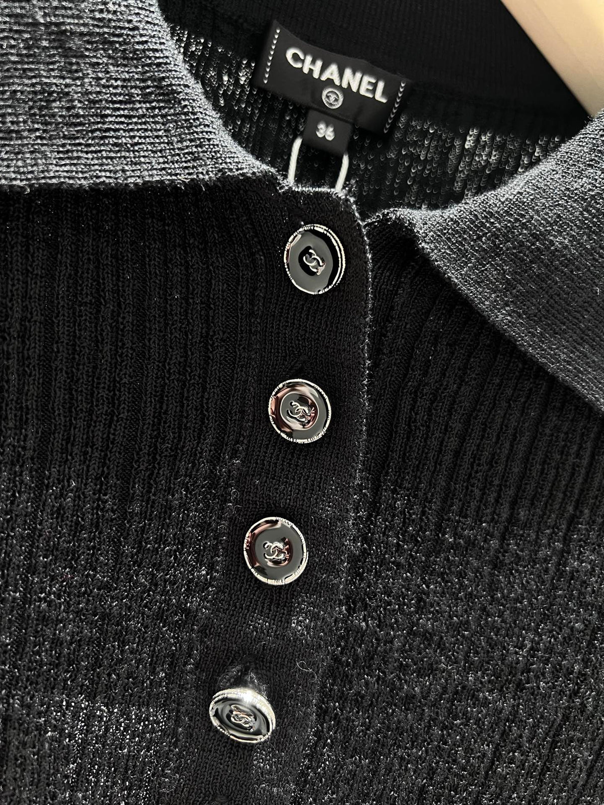 CC 26S Ribbed Knit Long-Sleeve Black Linen Cotton 349013