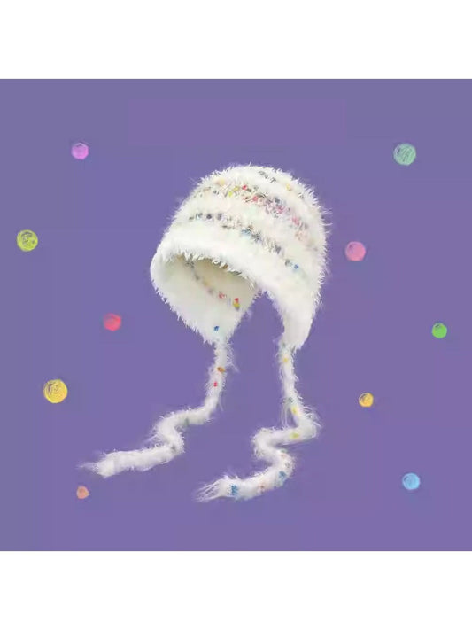 Haila - Colorful Bean Decoration Knitted Beanie with Braided Detail