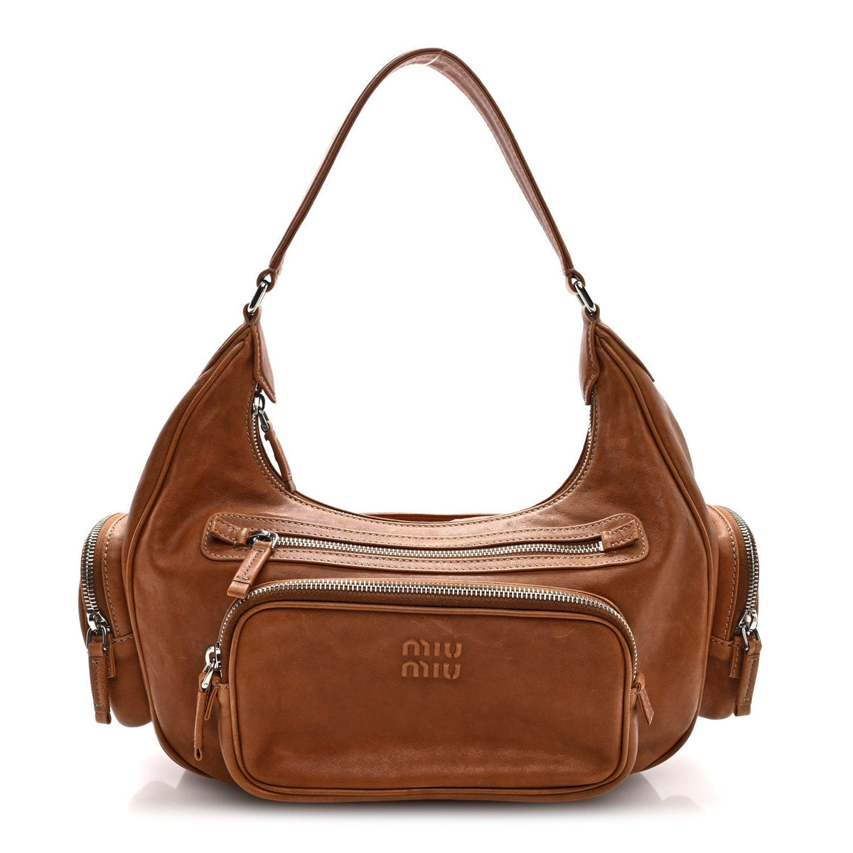 Nappa Large Multi Pocket Hobo Caramel