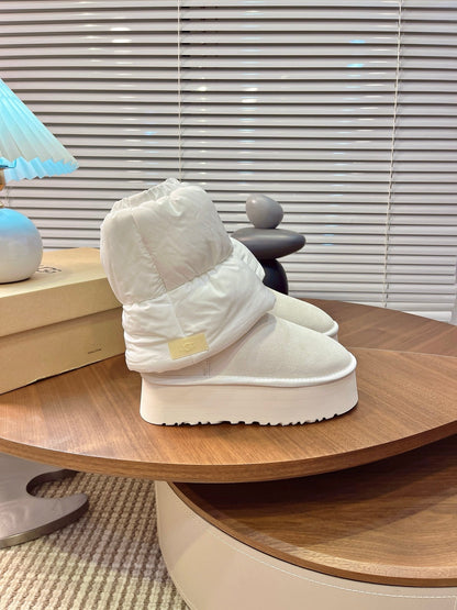 UGG Classic Mini Dipper Puffer Boots Off White Suede Technical Fabric