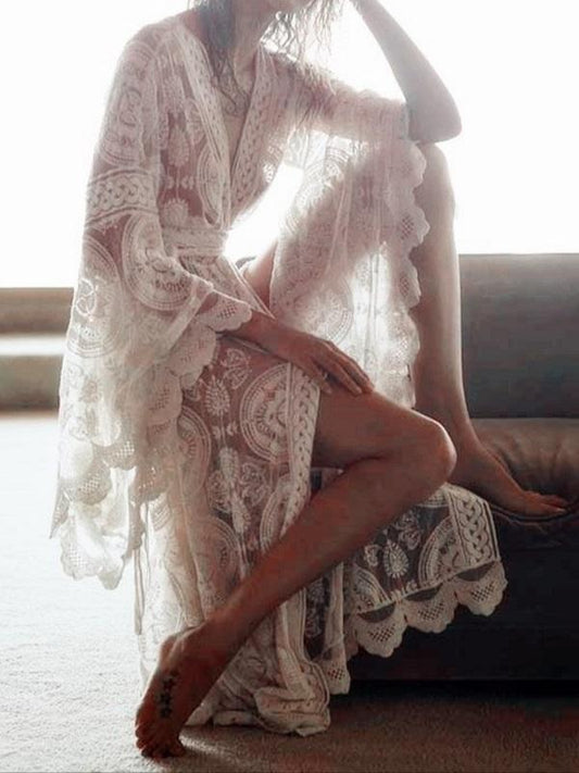 Bell Sleeve Lace Maxi Summer Bohemian Beach Dress Cover-Up