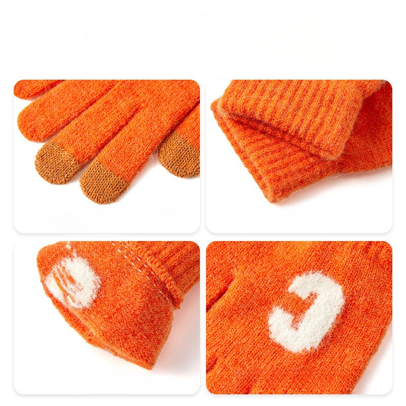 Letter Color Block Padded Knit Gloves