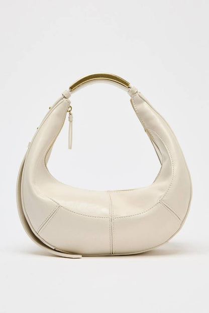 Metal handle crescent bag