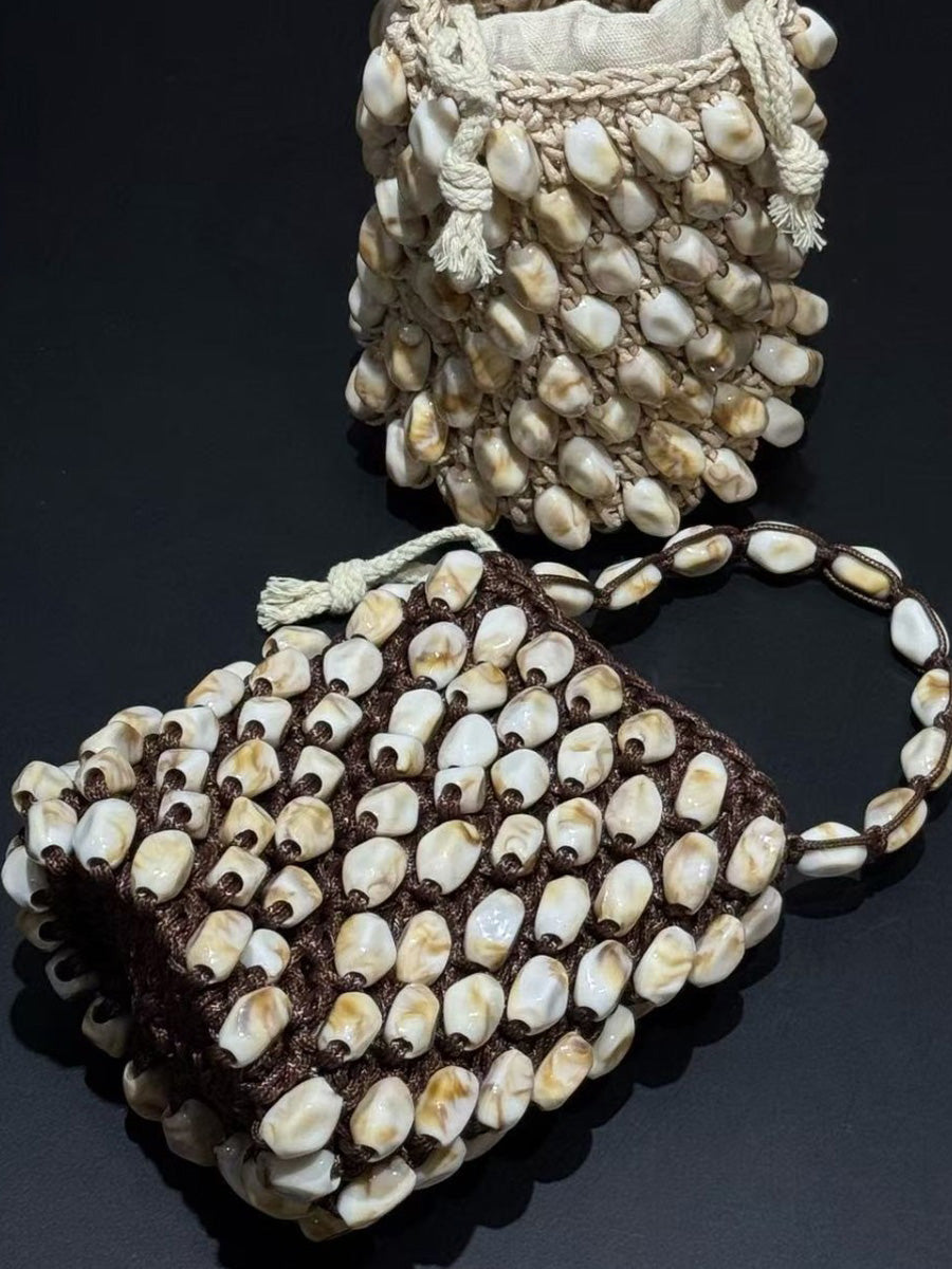 Grace Waxed Cord Beaded Woven Bucket Bag
