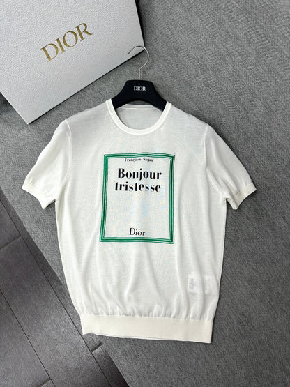 CD Book Cover Short-Sleeved Sweater White Green Silk 349496