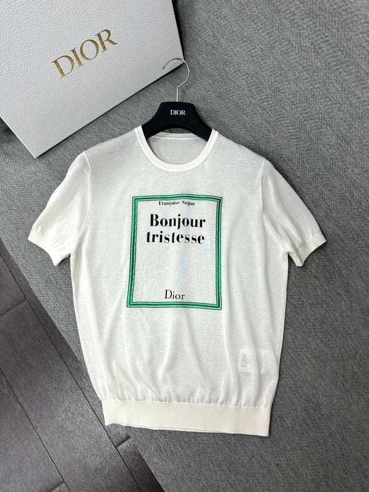 CD Book Cover Short-Sleeved Sweater White Green Silk 349496