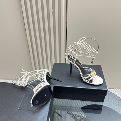 SL BABYLONE SANDALS 105 WHITE LAMBSKIN