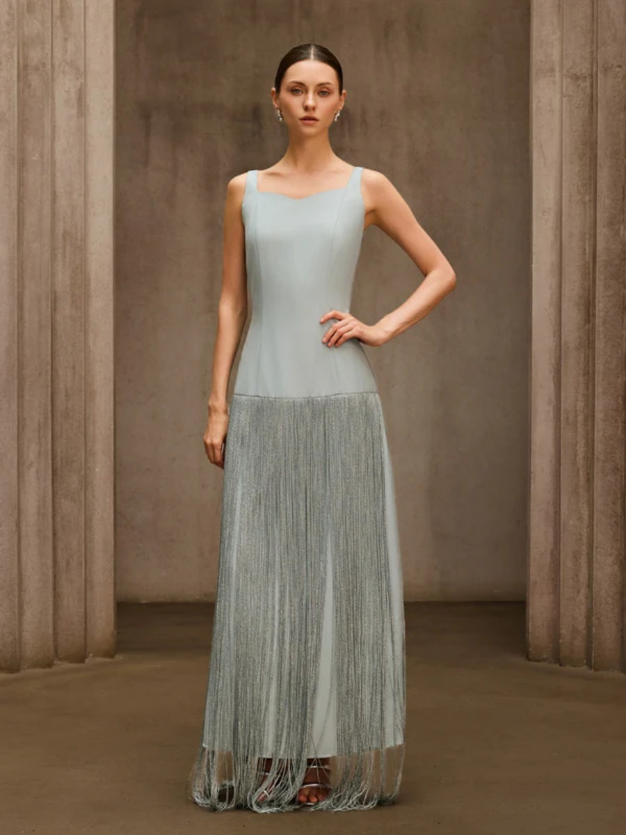 Gia Sleeveless Fringe-Trimmed Midi Dress