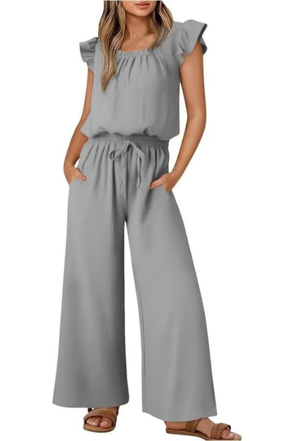 Women's Ruffle Sleeve Solid Color One Piece Jumpsuit