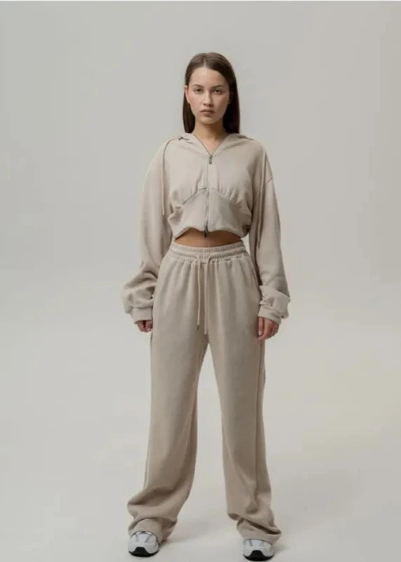 Cropped Hoodie and Jogger Set Soft Breathable Fabric