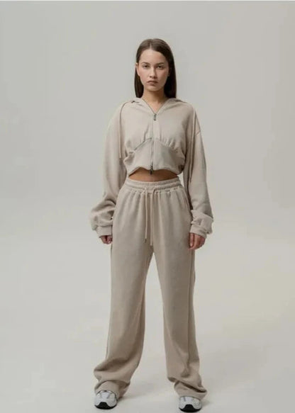 Cropped Hoodie and Jogger Set Soft Breathable Fabric