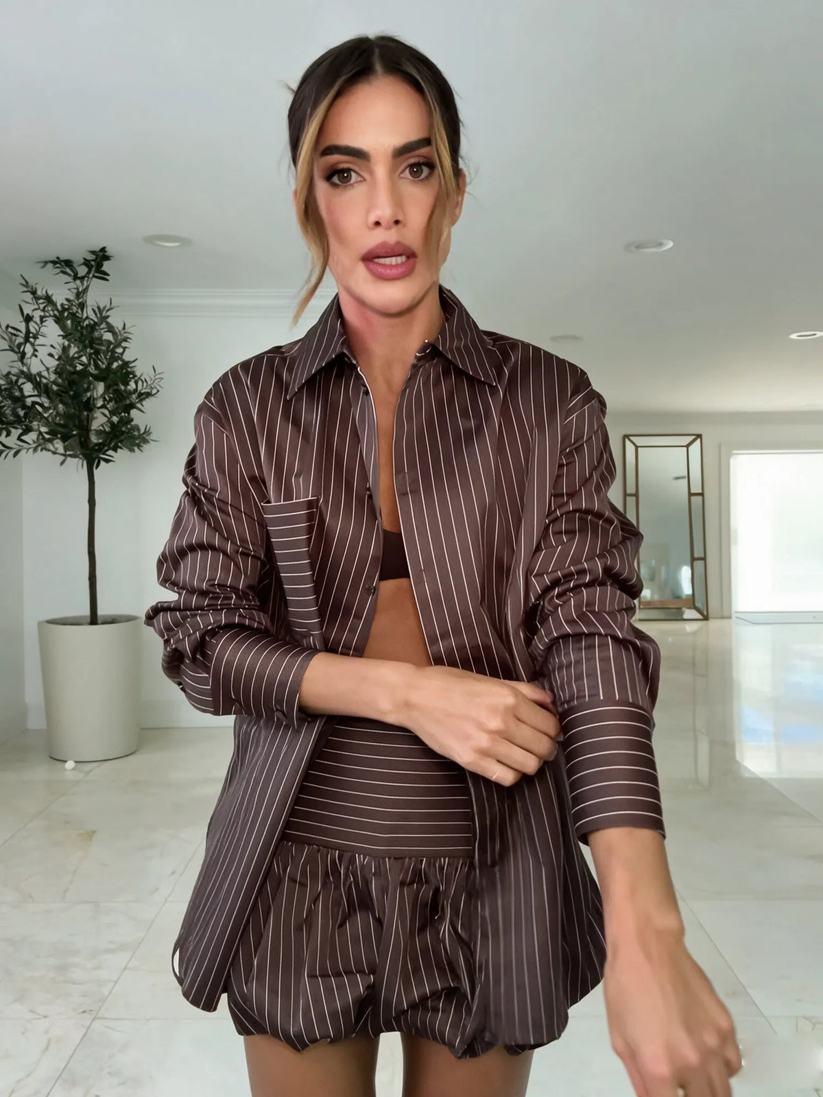 Lila Striped Shirt and Mini Skirt Set
