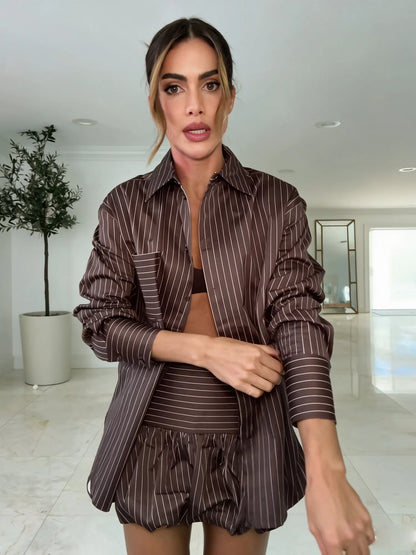 Lila Striped Shirt and Mini Skirt Set