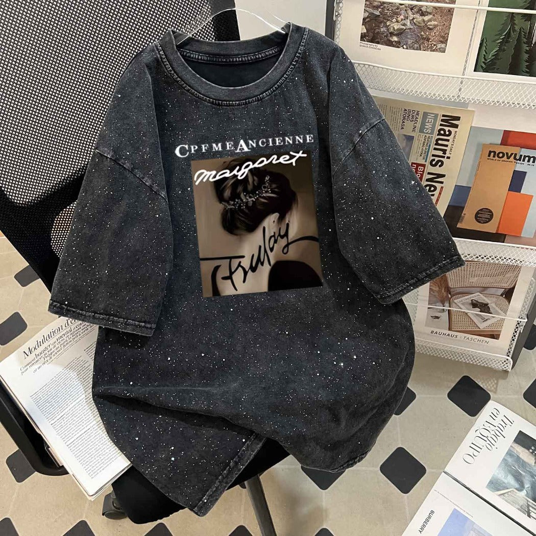 Teesher - Oversized Distressed Star Print T-Shirt