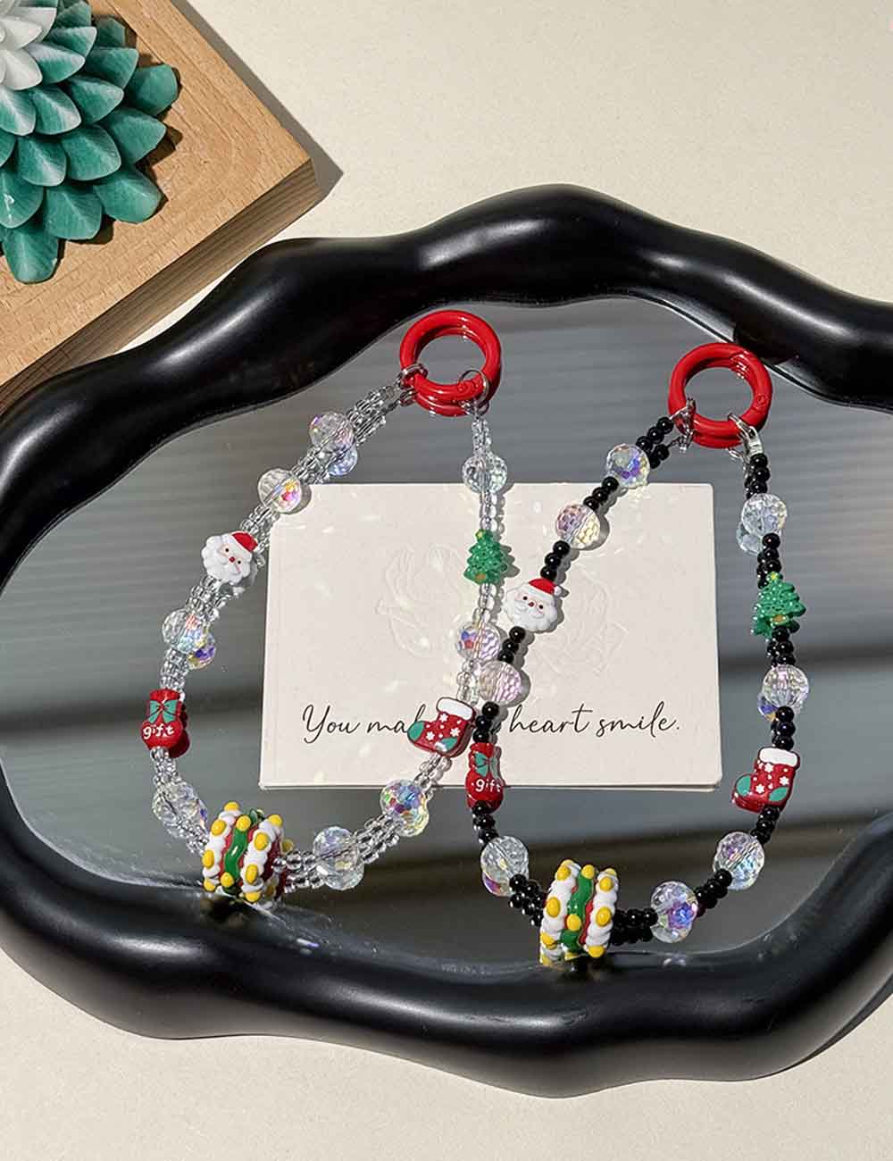 Cute Christmas Crystal Beaded Phone Charm