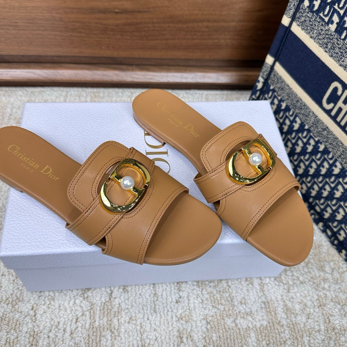 CD Montaigne Sandals Light Brown in Calfskin 598173