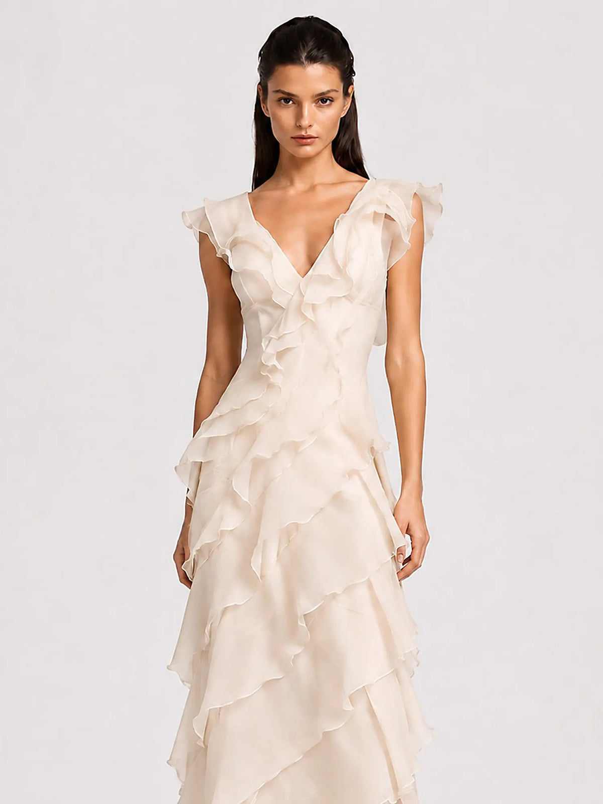 Annabel Ruffled V-Neck Maxi Dress