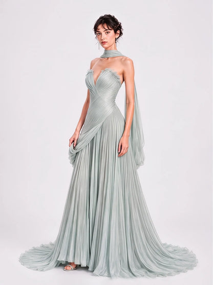 Nadia Crepe Strapless Maxi Dress In Green