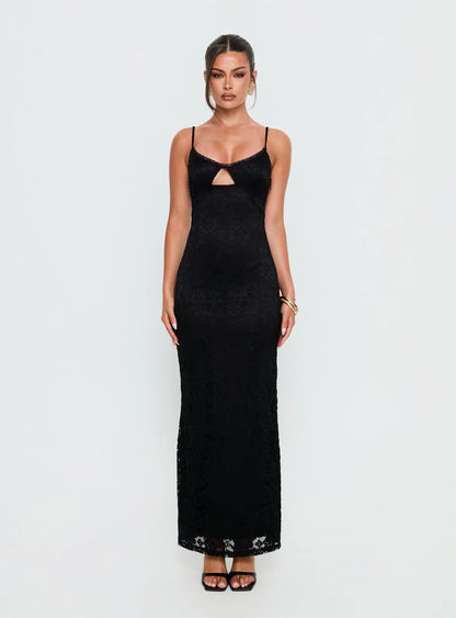 Alannis Lace Maxi Dress Black