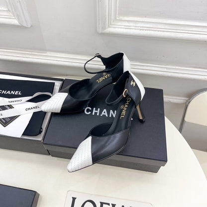 CC 26 SS Double C Slingback 7.5cm White Black Calfskin 586934