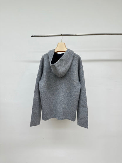 Miumiu 2026 Hooded Knit Cardigan Grey Cashmere