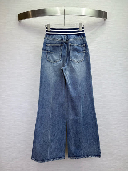 CD 25SS Laser Printed Stripe Pattern Wide-Leg Jeans Blue Cotton 306510