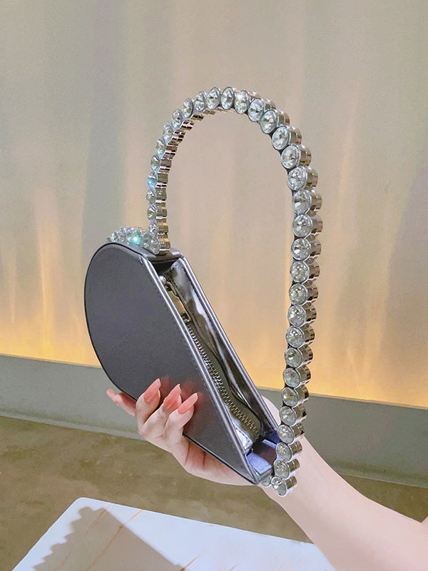 Contrast Color Heart Shape Hollow Rhinestone Zipper Evening Bags