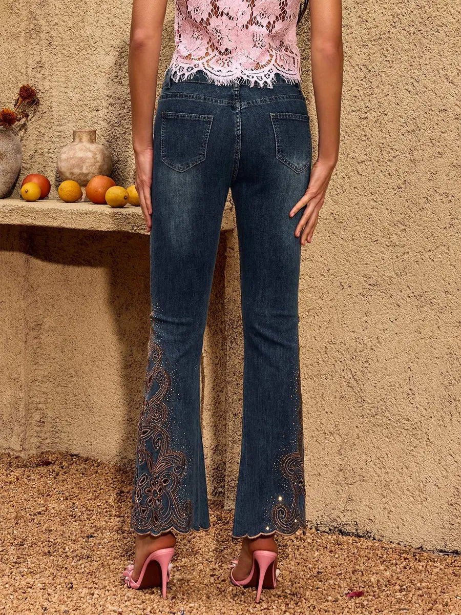 Kiara Cutout Rhinestone Flare Jeans