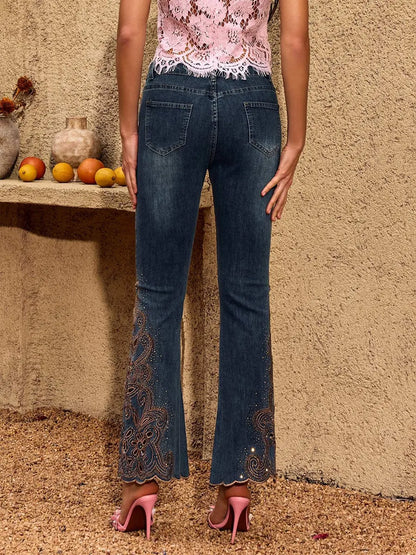 Kiara Cutout Rhinestone Flare Jeans