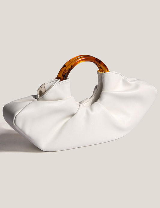 Ruched Cloud Round Handle PU Leather Handbag