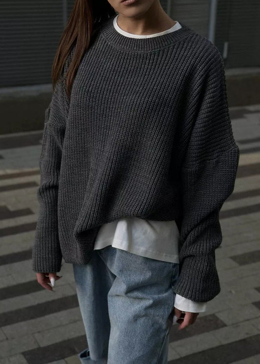 Round Neck Loose Knit Sweater For Women