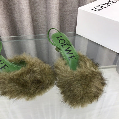 Loewe 25SS Fur-lined Mule 60 Green in Fox Fur 597438